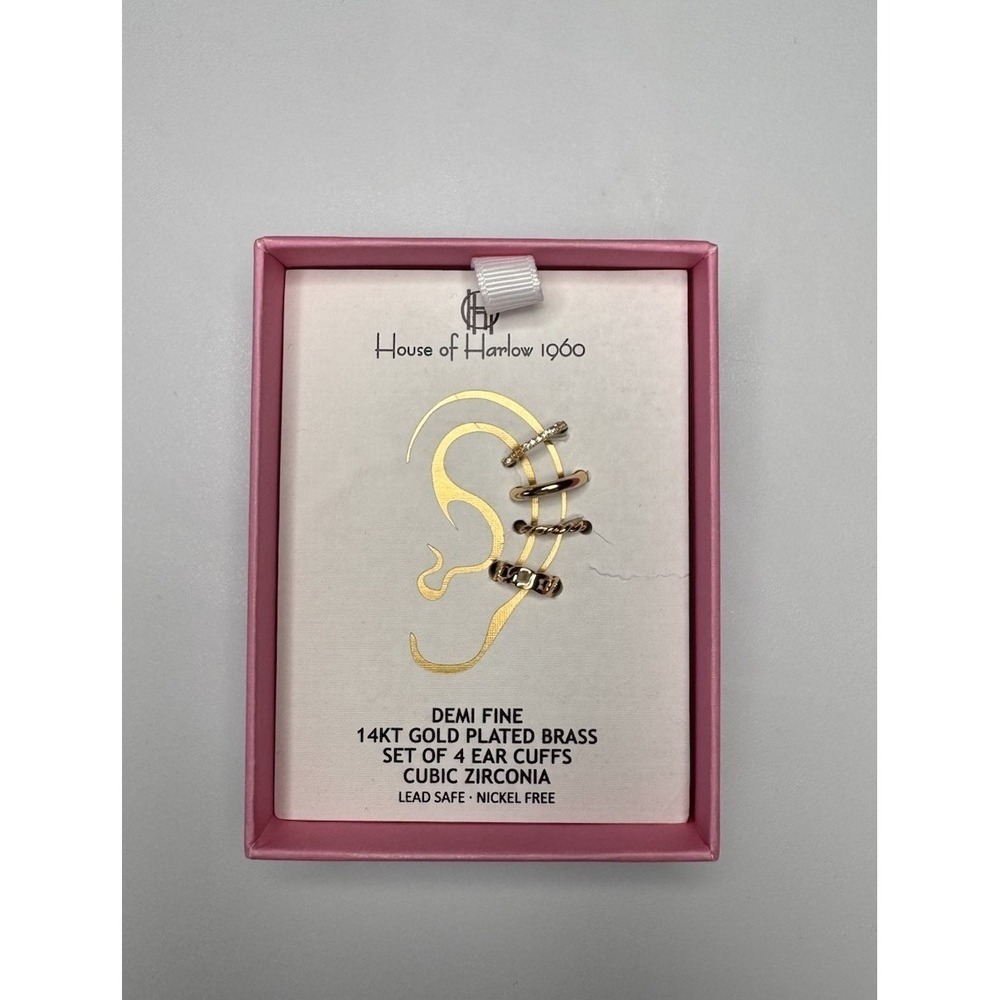 New House of Harlow 1960 - Set of 4 Gold Ear Cuffs 14KT GOLD PLATED Huggies NIB